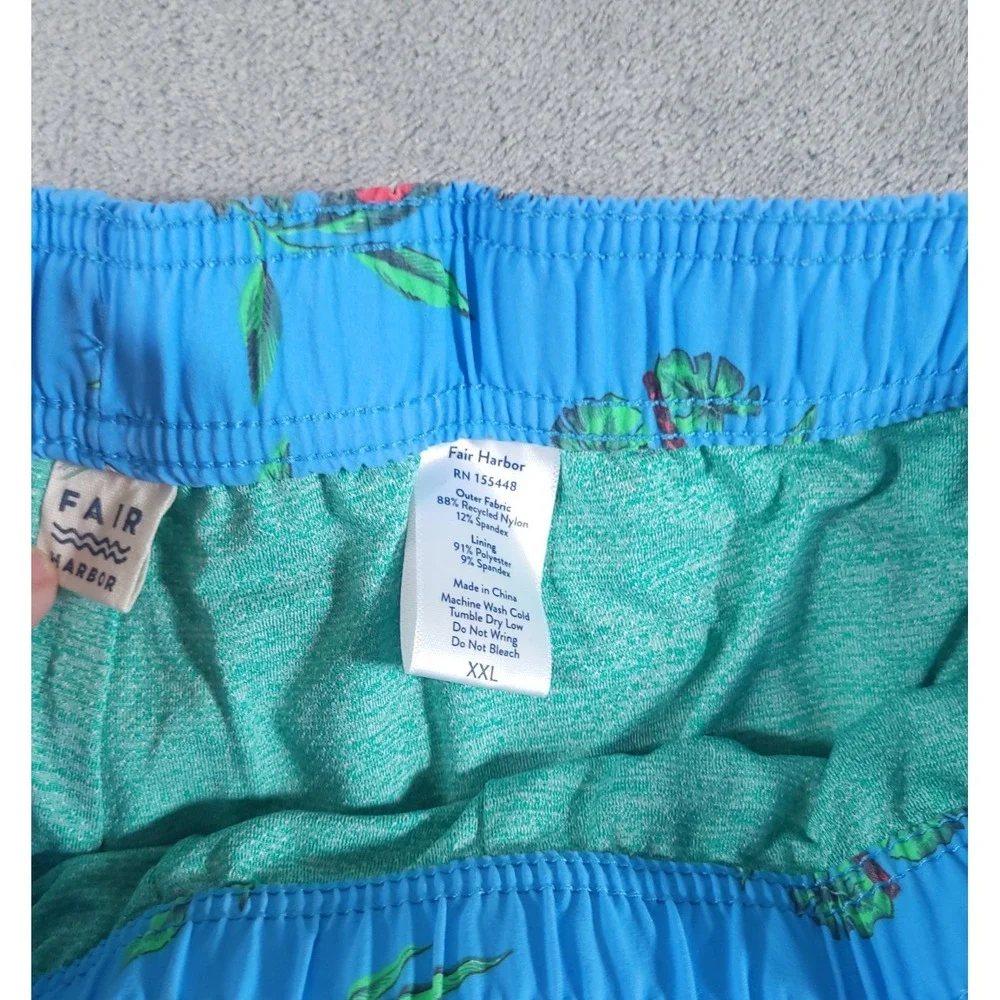NEW Fair‎ Harbor Bungalow Short Mens 2X Blue Parrot Party Tropical Swim Trunks